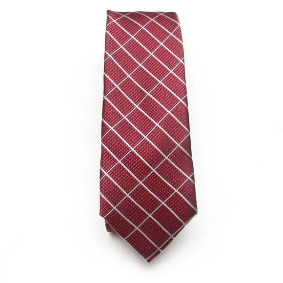 Jos A Bank Tie Red Plaid Necktie Slim Luxury Men NWT 2.5 in - Picture 1 of 7